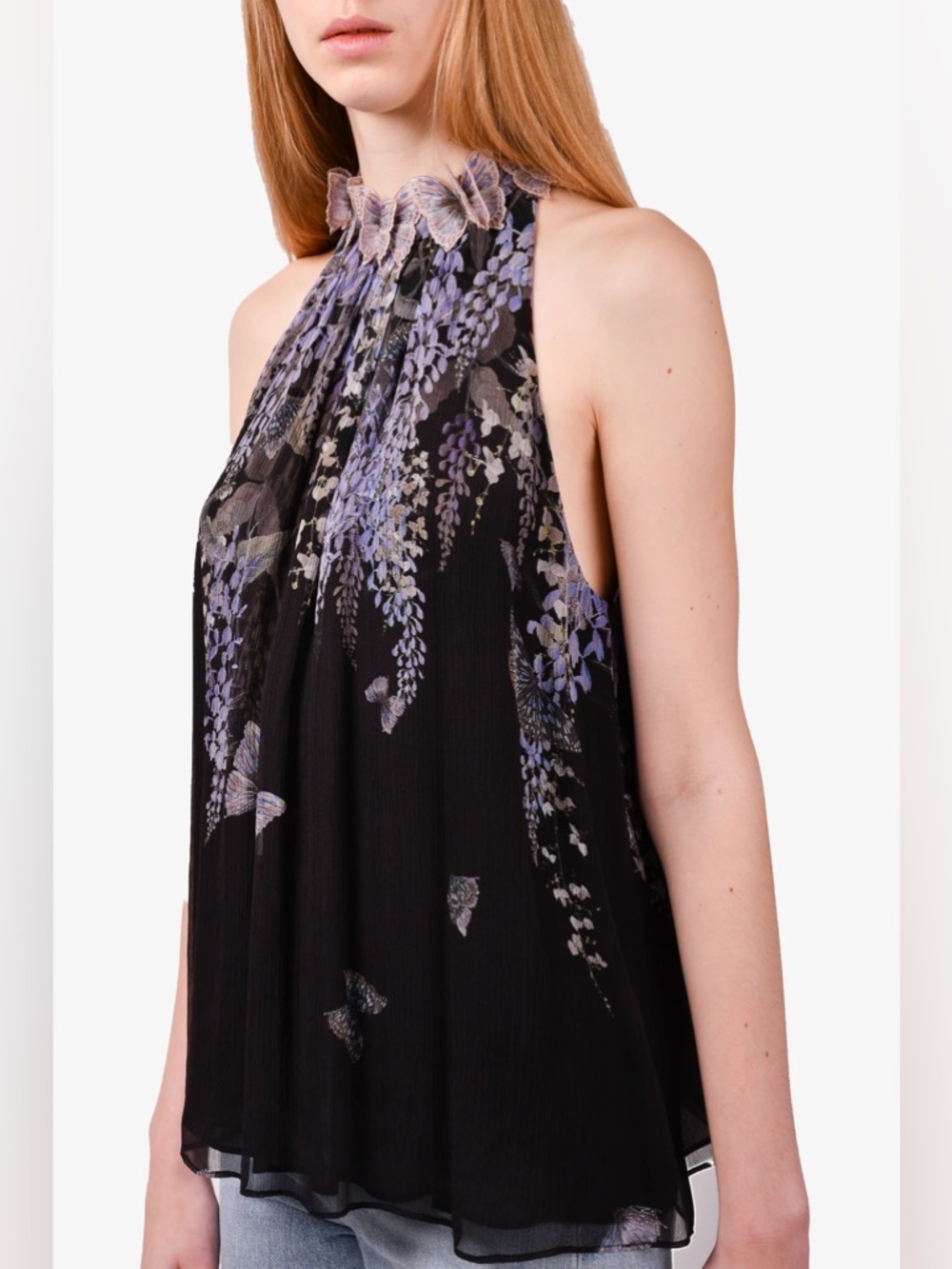 ZIMMERMANN Botanica Black Lavender Tea Silk Top with Butterfly Appliqués $425 - Picture 14 of 16